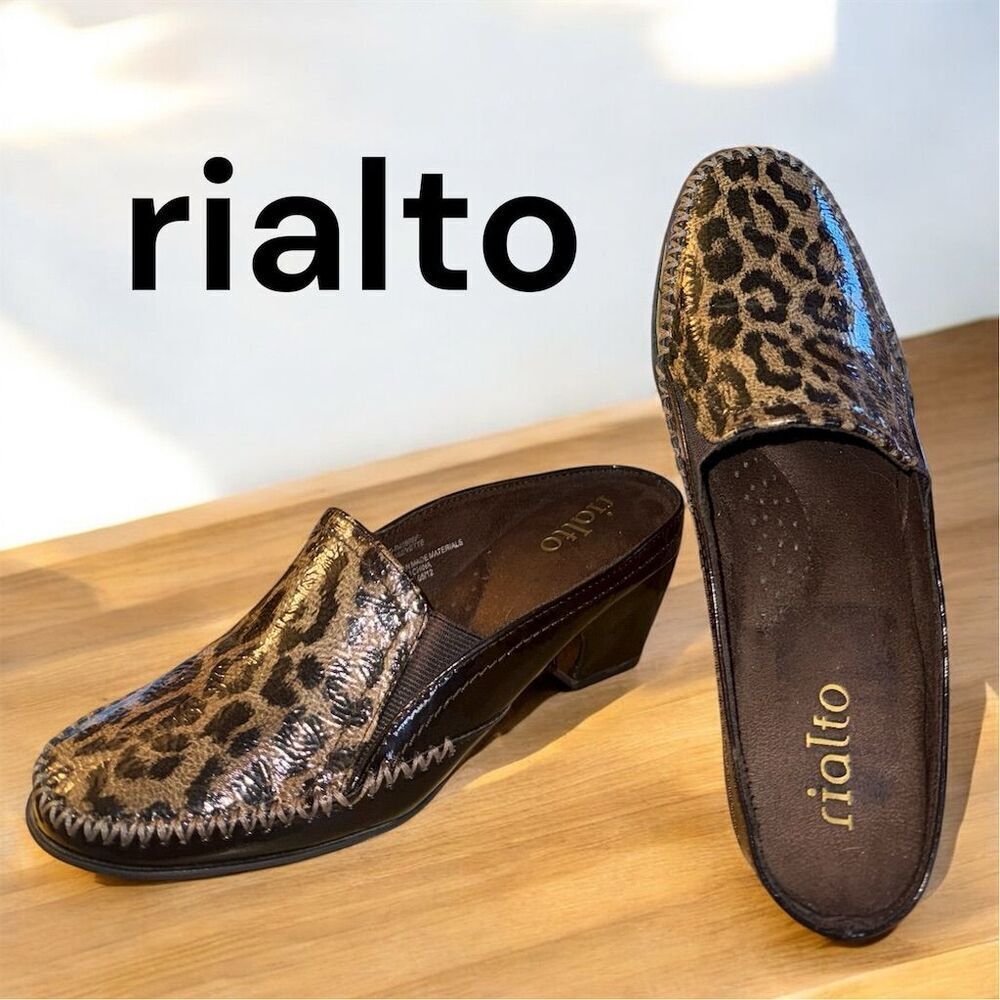 Rialto Women's Brown Black Leopard Print Slip-On Mules Size 6.5M